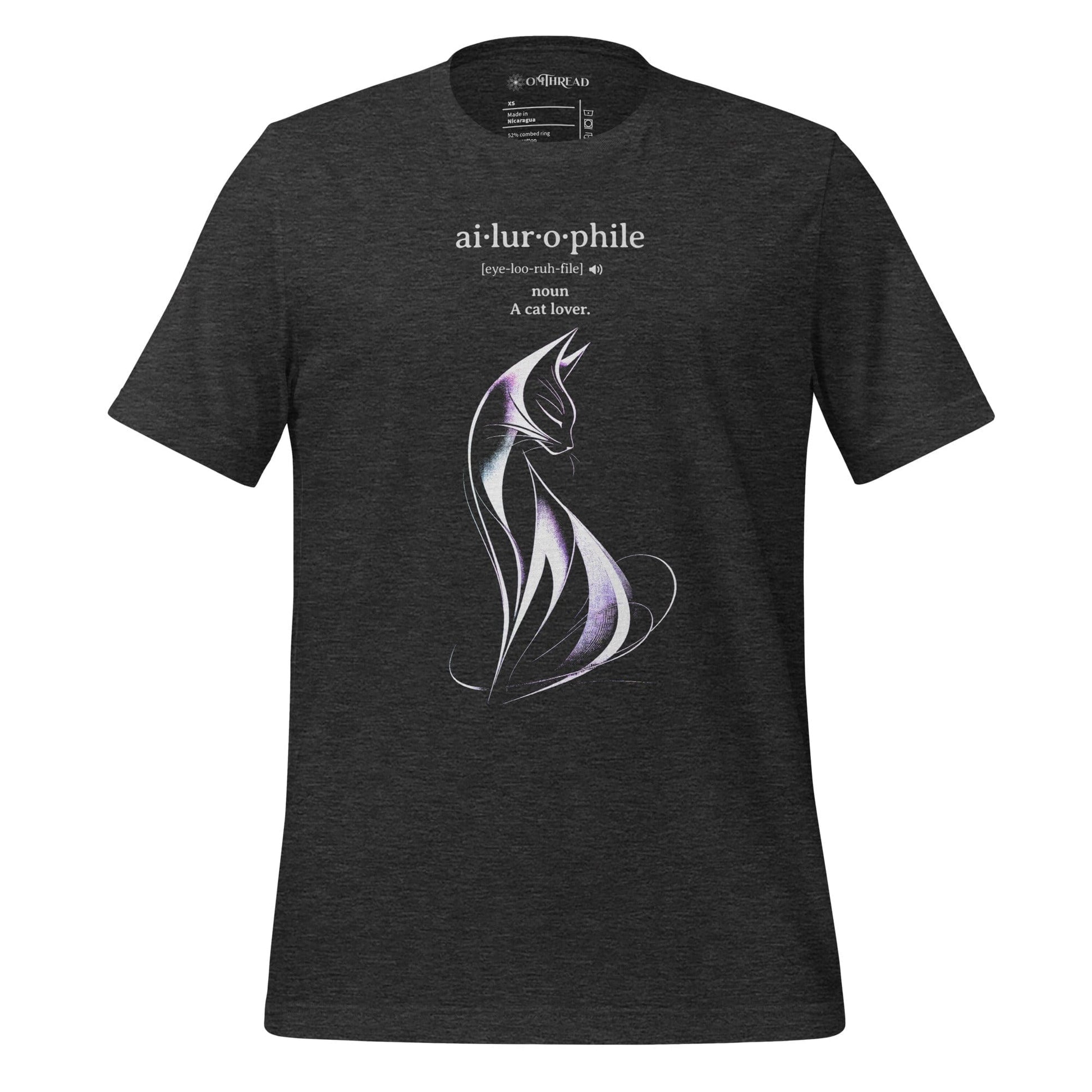 OMTHREAD Dark Grey Heather / XS Ailurophile Definition T-Shirt Minimalist Cat Lover Gift