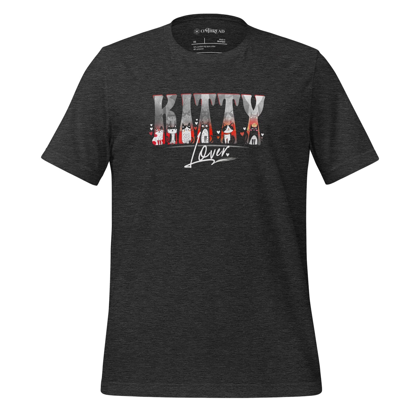 OMTHREAD Dark Grey Heather / XS Cute Cat Lover Shirt Kitty Lover Cat Graphic Tee