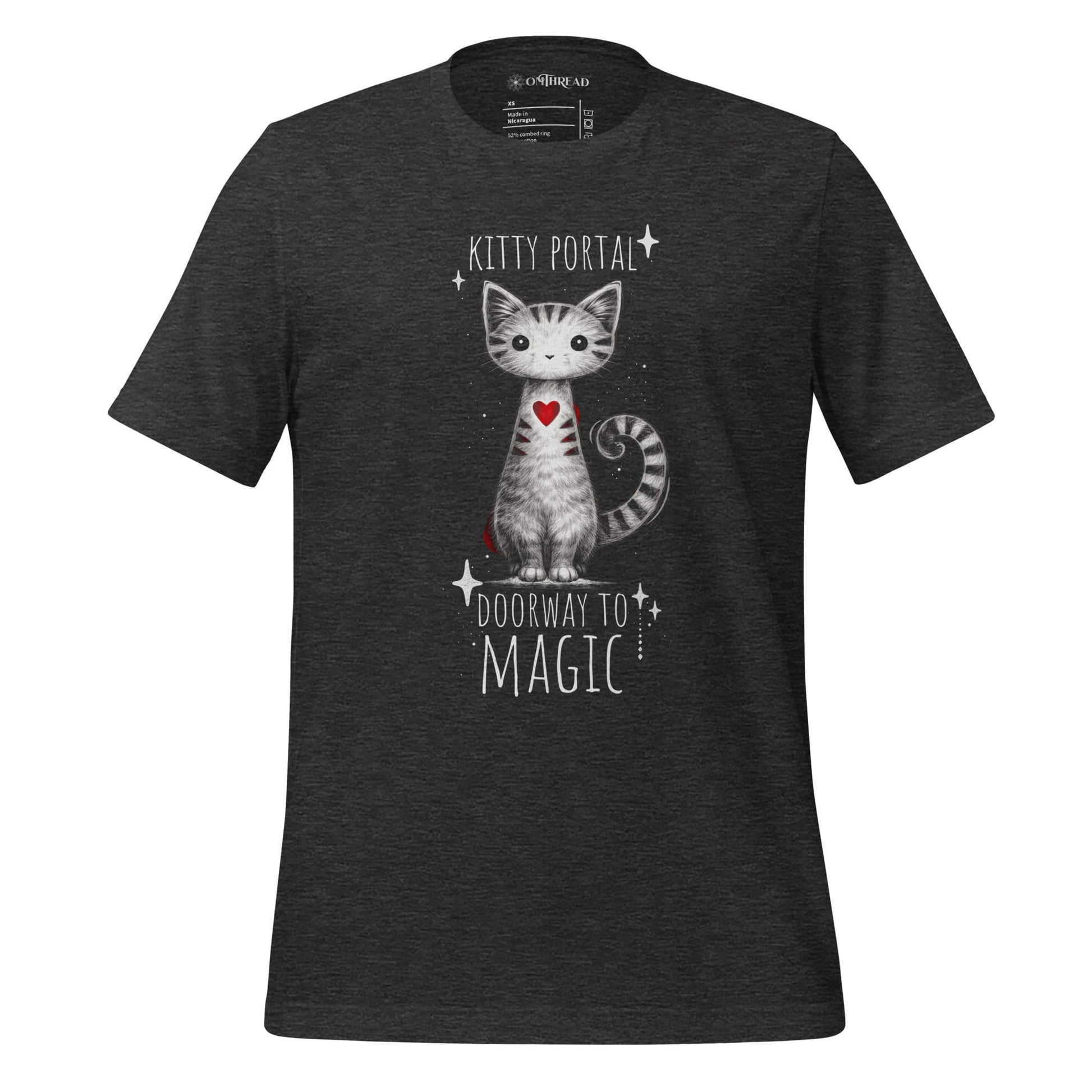 OMTHREAD Dark Grey Heather / XS Cute Magical Cat Shirt Kitty Portal Cat Lover Tee