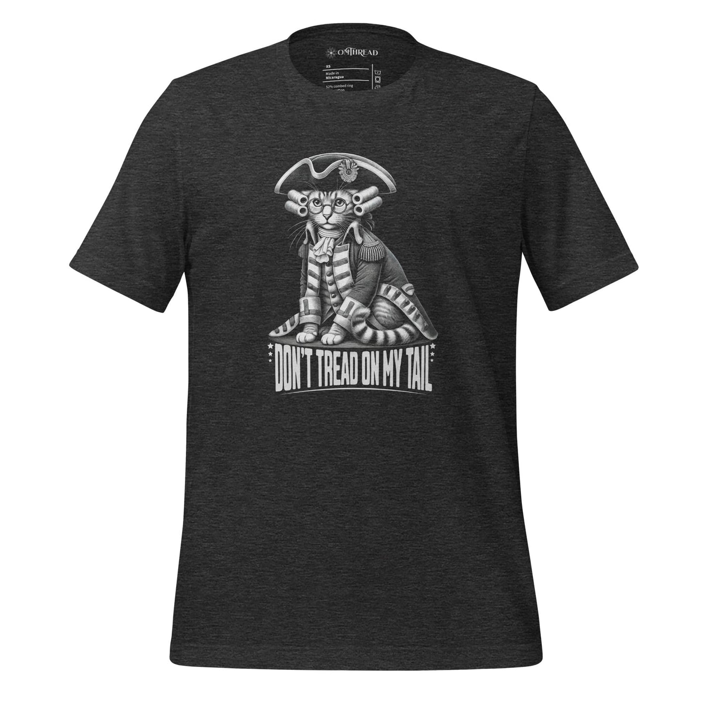 OMTHREAD Dark Grey Heather / XS Don't Tread On My Tail Cat T-Shirt | Patriotic Cat Tee | Funny Cat Shirt