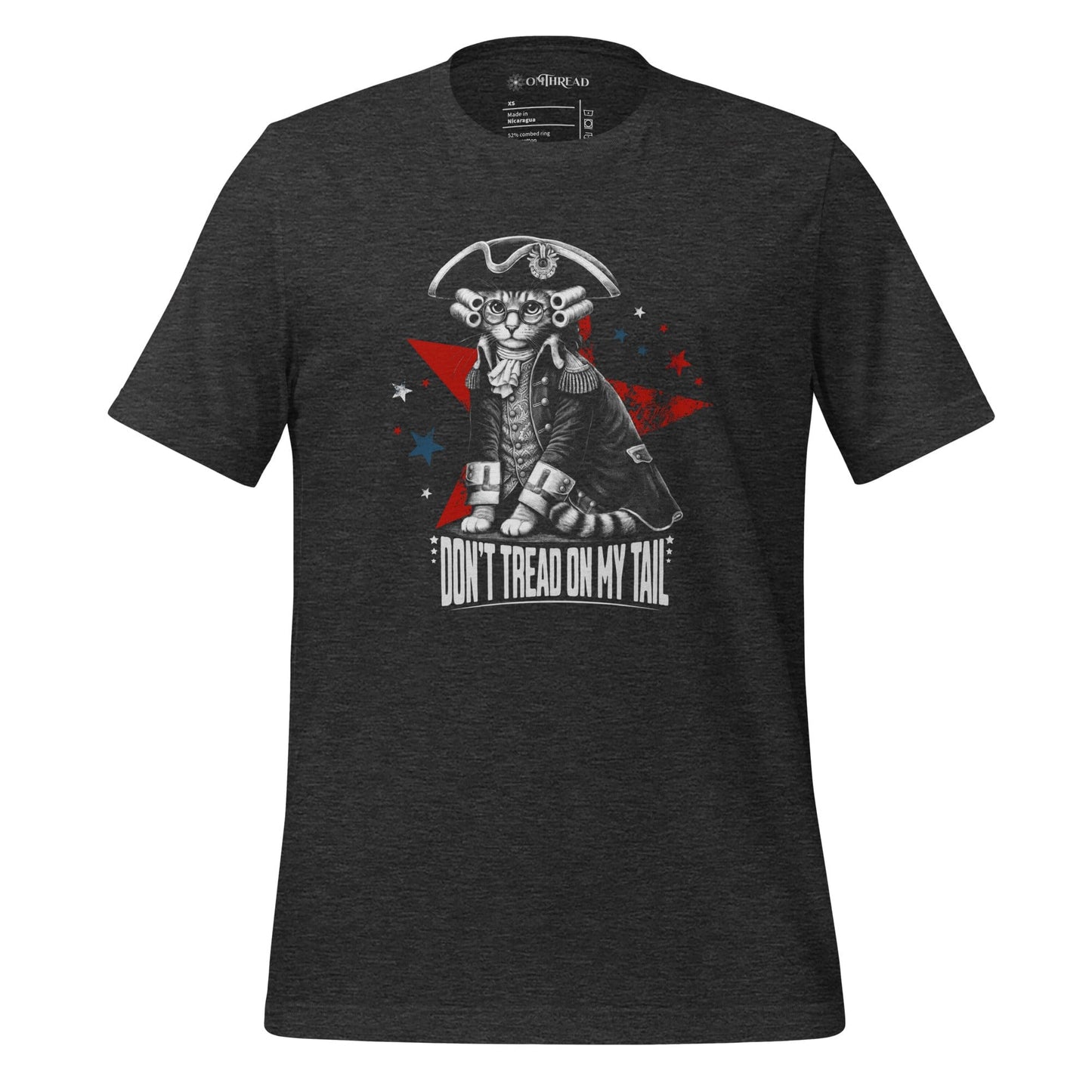 OMTHREAD Dark Grey Heather / XS Dont Tread on My Tail Patriot Cat Graphic Shirt