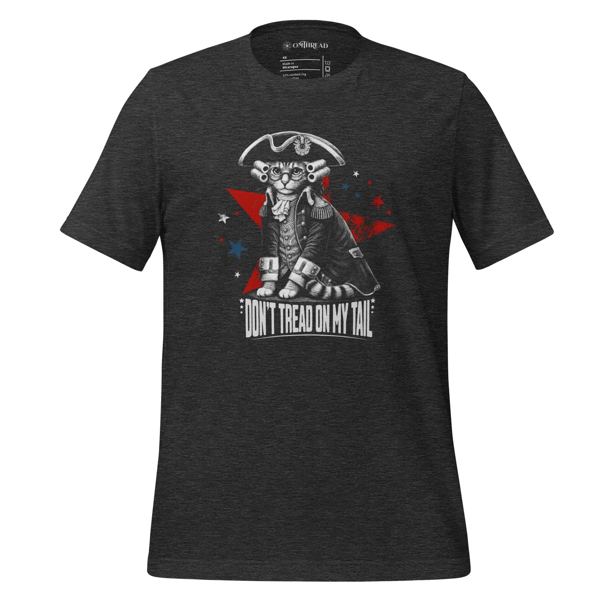 OMTHREAD Dark Grey Heather / XS Dont Tread on My Tail Patriot Cat Graphic Shirt
