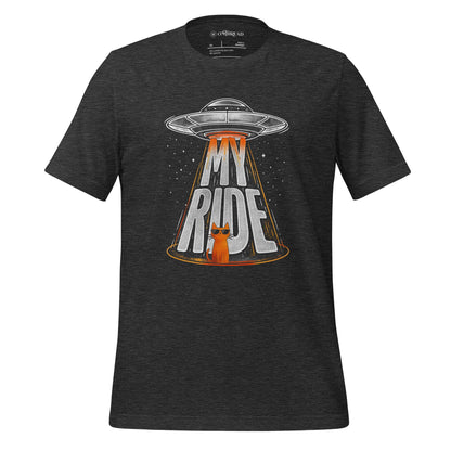 OMTHREAD Dark Grey Heather / XS Funny Orange Cat UFO Shirt Alien Cat Sci Fi My Ride Tee