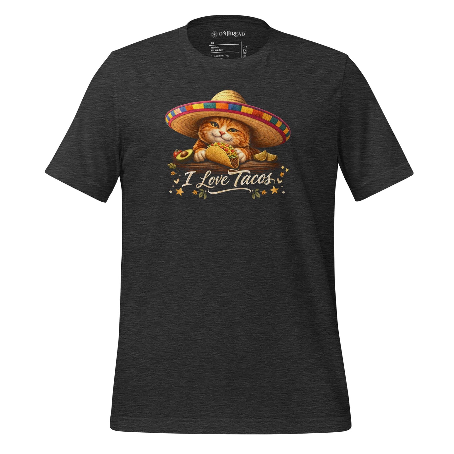 OMTHREAD Dark Grey Heather / XS Funny Taco Cat Shirt Orange Cat Taco Lover T-Shirt