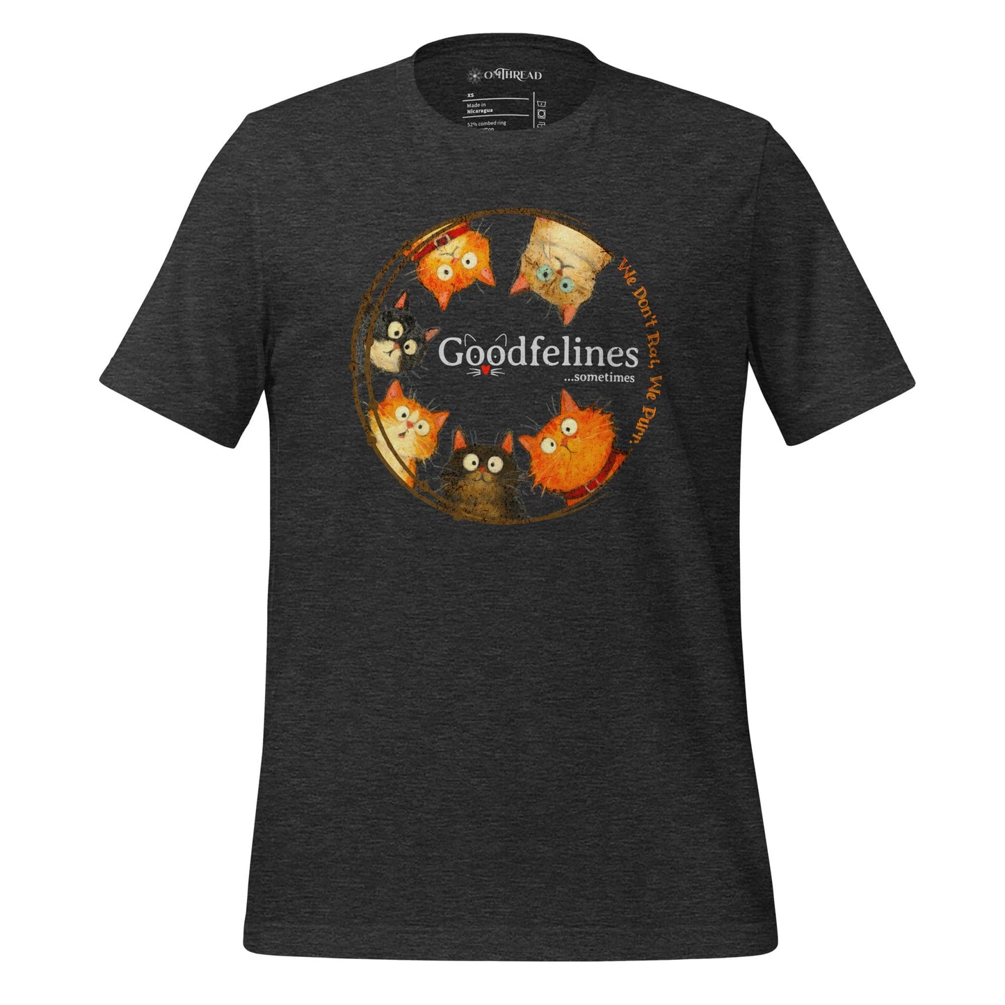 OMTHREAD Dark Grey Heather / XS Goodfelines Cat Club T-Shirt, We Don’t Rat, We Purr