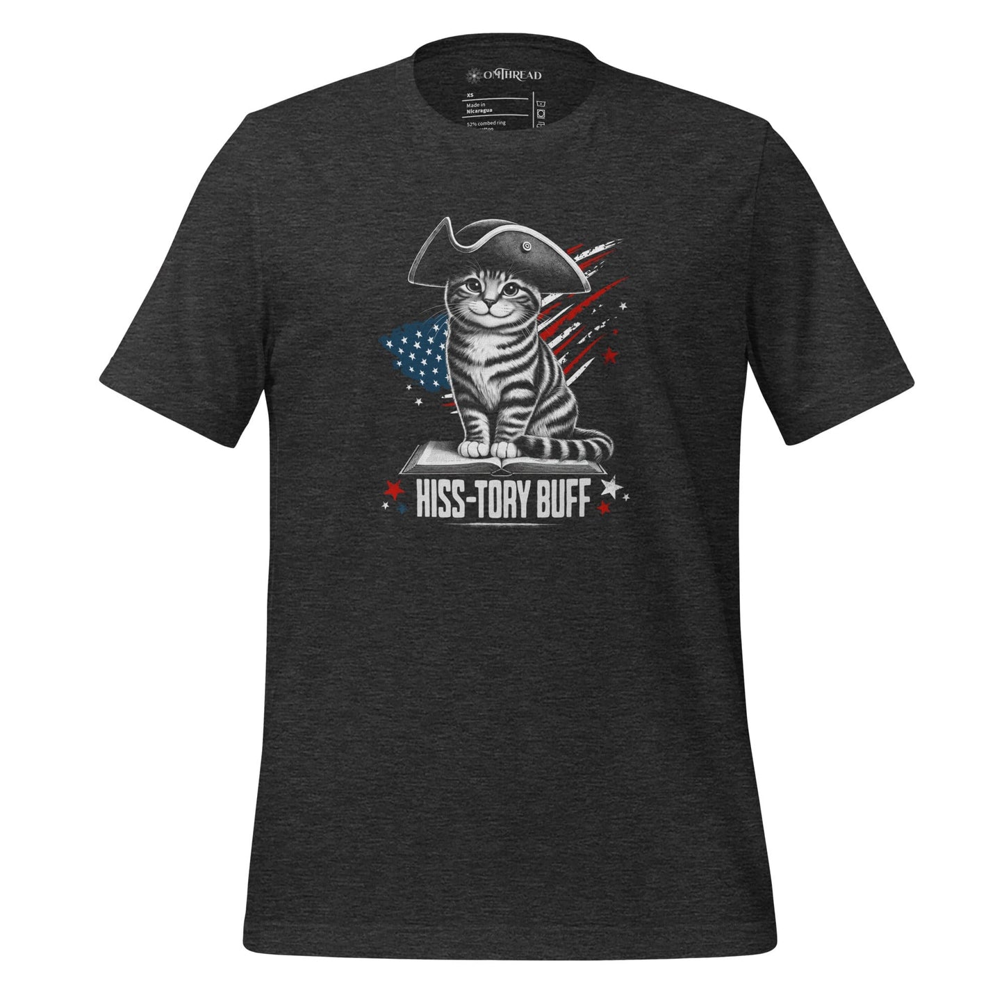 OMTHREAD Dark Grey Heather / XS Hiss-tory Buff Patriotic Cat Shirt July 4 Tee
