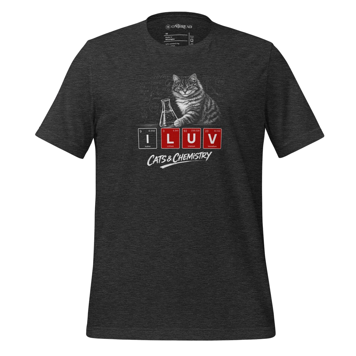OMTHREAD Dark Grey Heather / XS I LUV Cats and Chemistry Shirt Periodic Table Graphic