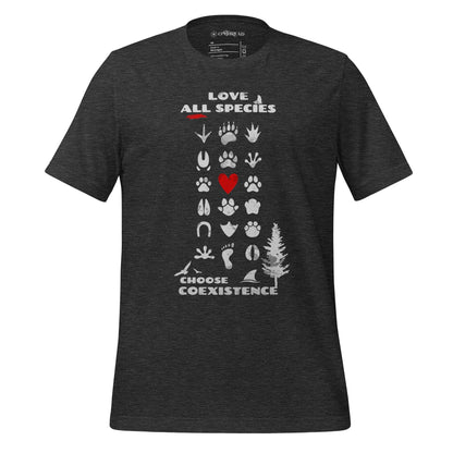 OMTHREAD Dark Grey Heather / XS Love All Species Choose Coexistence T-Shirt Animal Footprint Nature Conservation Tee