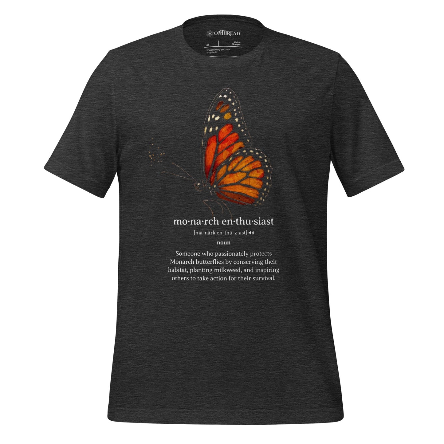 OMTHREAD Dark Grey Heather / XS Monarch Enthusiast Definition Tee for Butterfly Conservation Lovers