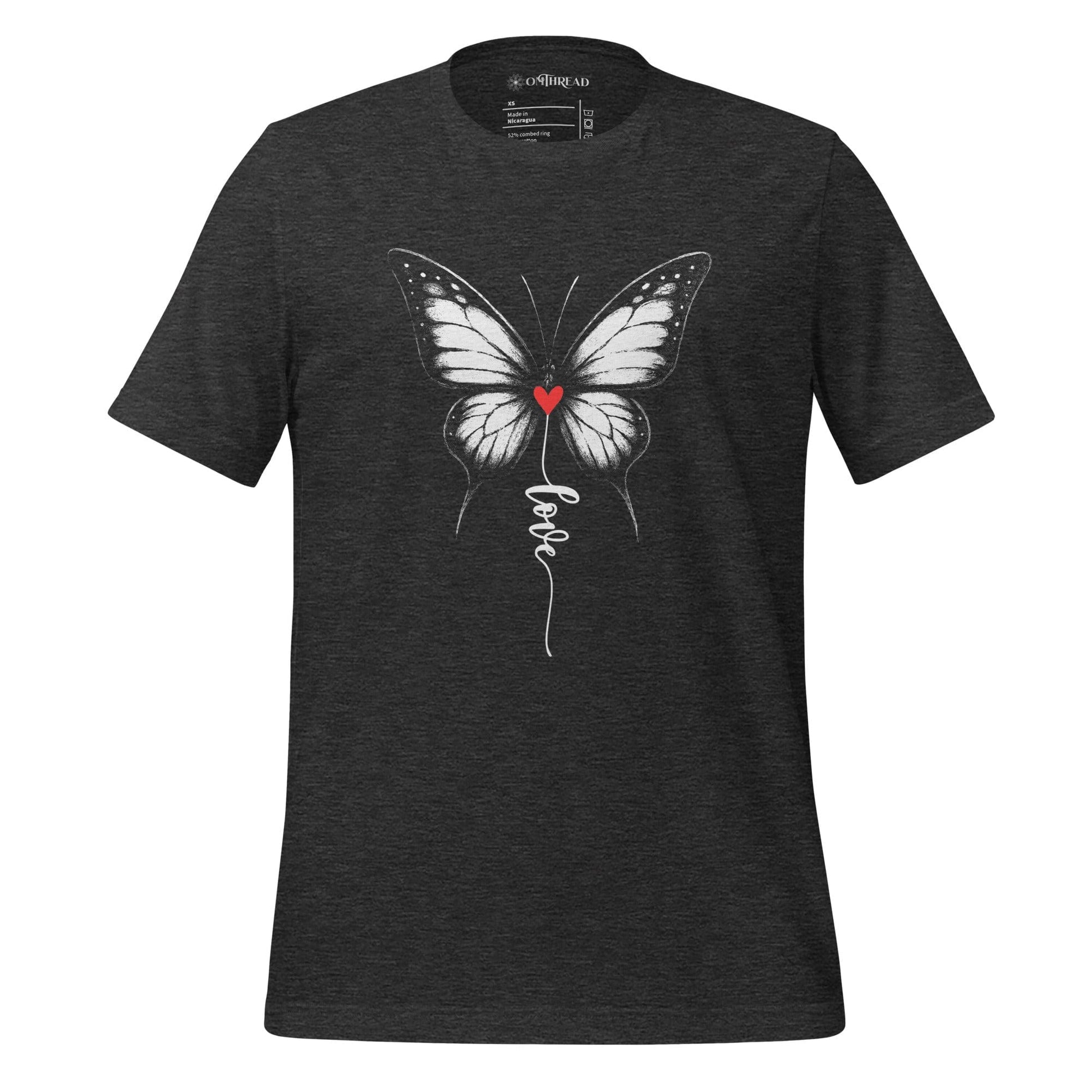 OMTHREAD Dark Grey Heather / XS Monarch Love Shirt Black and White with Red Heart