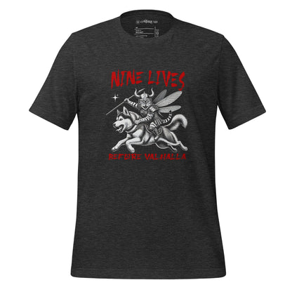 OMTHREAD Dark Grey Heather / XS Nine Lives Before Valhalla T-Shirt | Viking Cat Warrior and Husky Tee