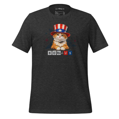 OMTHREAD Dark Grey Heather / XS Patriot Ginger Cat Graphic Tee Born in USA 4th July