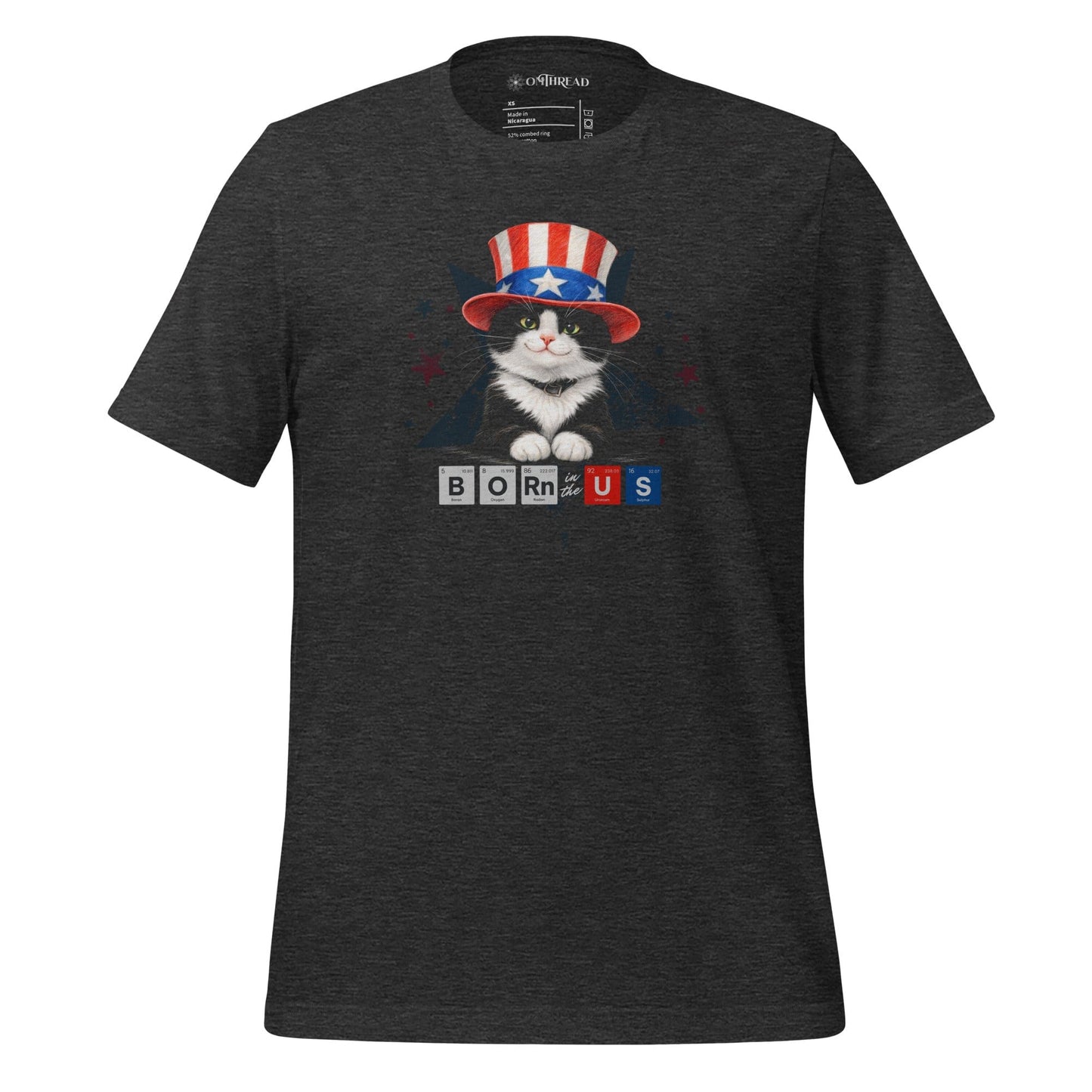 OMTHREAD Dark Grey Heather / XS Patriot Tuxedo Cat Graphic Tee Born in USA 4th July