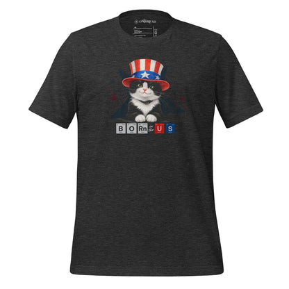 OMTHREAD Dark Grey Heather / XS Patriot Tuxedo Cat Graphic Tee Born in USA 4th July