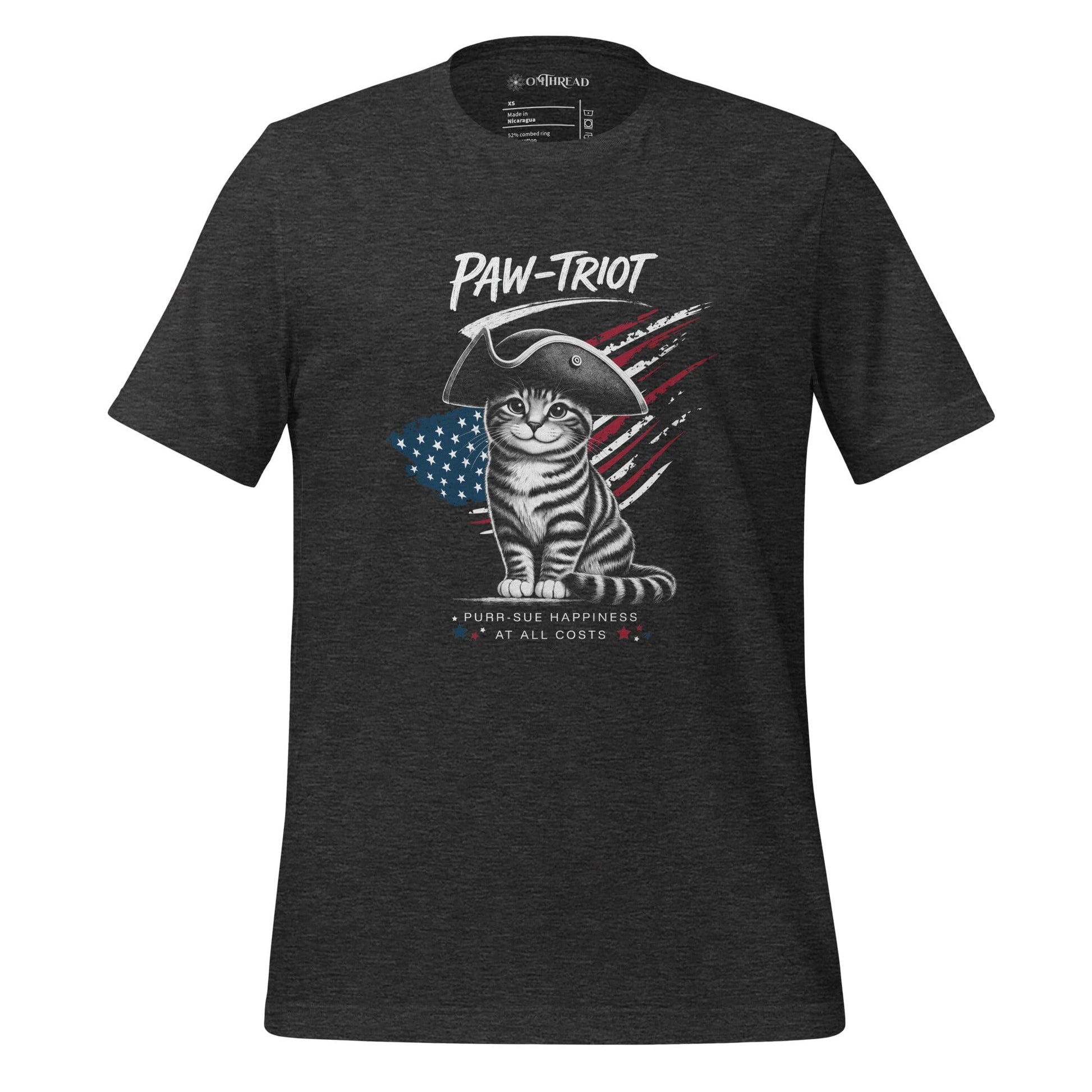 OMTHREAD Dark Grey Heather / XS Paw-triot Patriotic Cat Graphic Tee for July 4