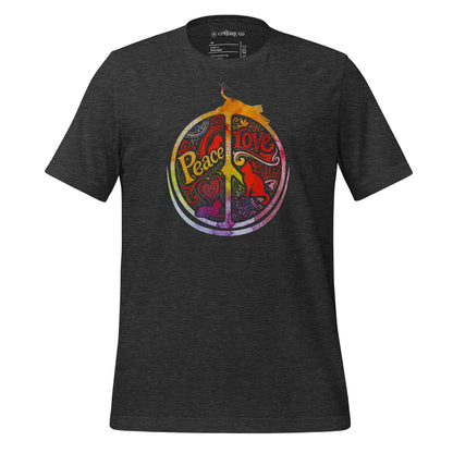 OMTHREAD Dark Grey Heather / XS Peace Love Cats Retro T-Shirt Hippie Peace Sign Graphic