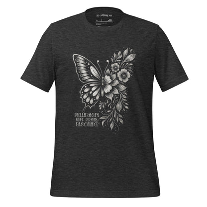 OMTHREAD Dark Grey Heather / XS Pollinators Keep Plants Blooming T-Shirt Nature Conservation Butterfly Floral Design