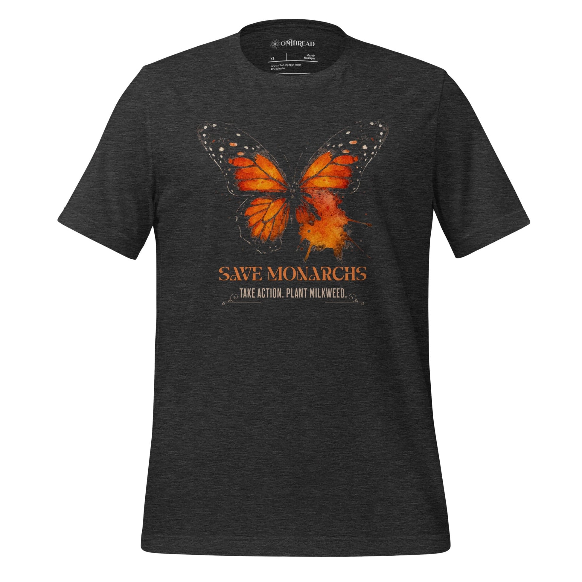 OMTHREAD Dark Grey Heather / XS Save Monarchs Butterfly Shirt Plant Milkweed Conservation Tee by OMThread