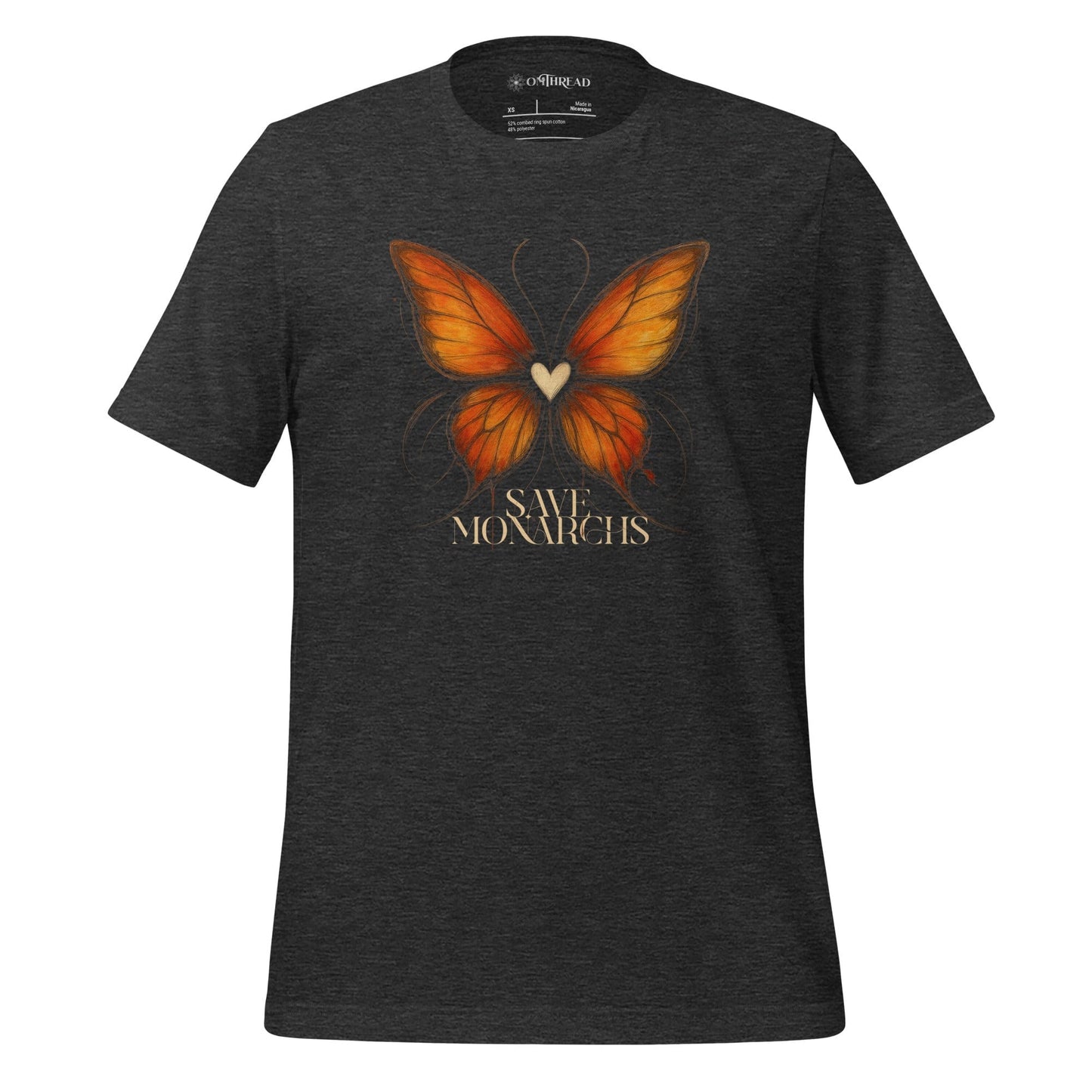 OMTHREAD Dark Grey Heather / XS Save Monarchs Heart Butterfly Shirt Nature Conservation Tee by OMThread