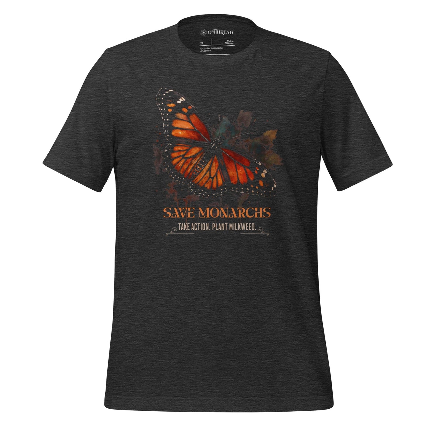 OMTHREAD Dark Grey Heather / XS Save Monarchs Shirt Plant Milkweed Butterfly Conservation Tee