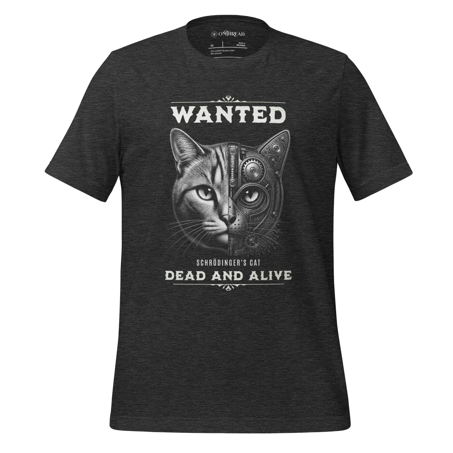 OMTHREAD Dark Grey Heather / XS Schrodinger Cat Quantum Retro Monochrome Wanted Shirt