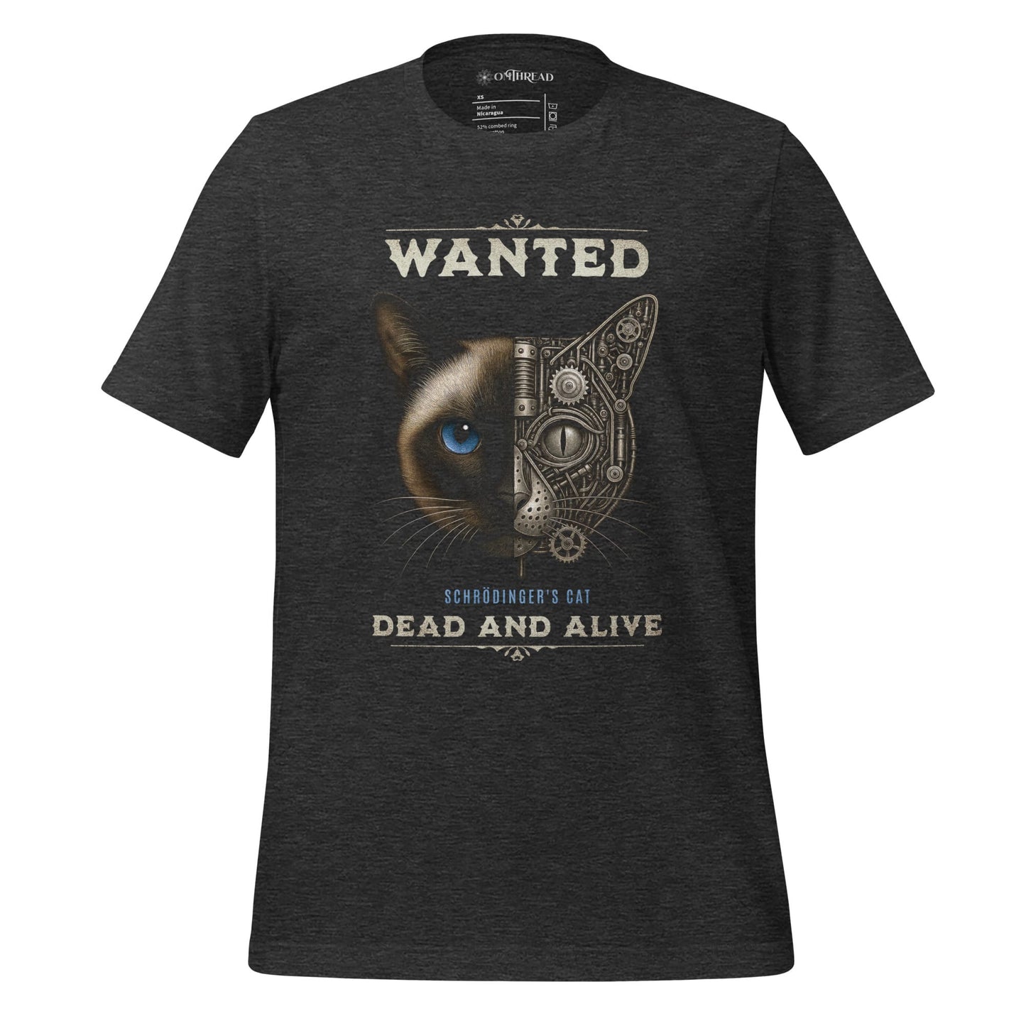 OMTHREAD Dark Grey Heather / XS Schrodinger Siamese Cat Shirt Quantum Physics Science Tee