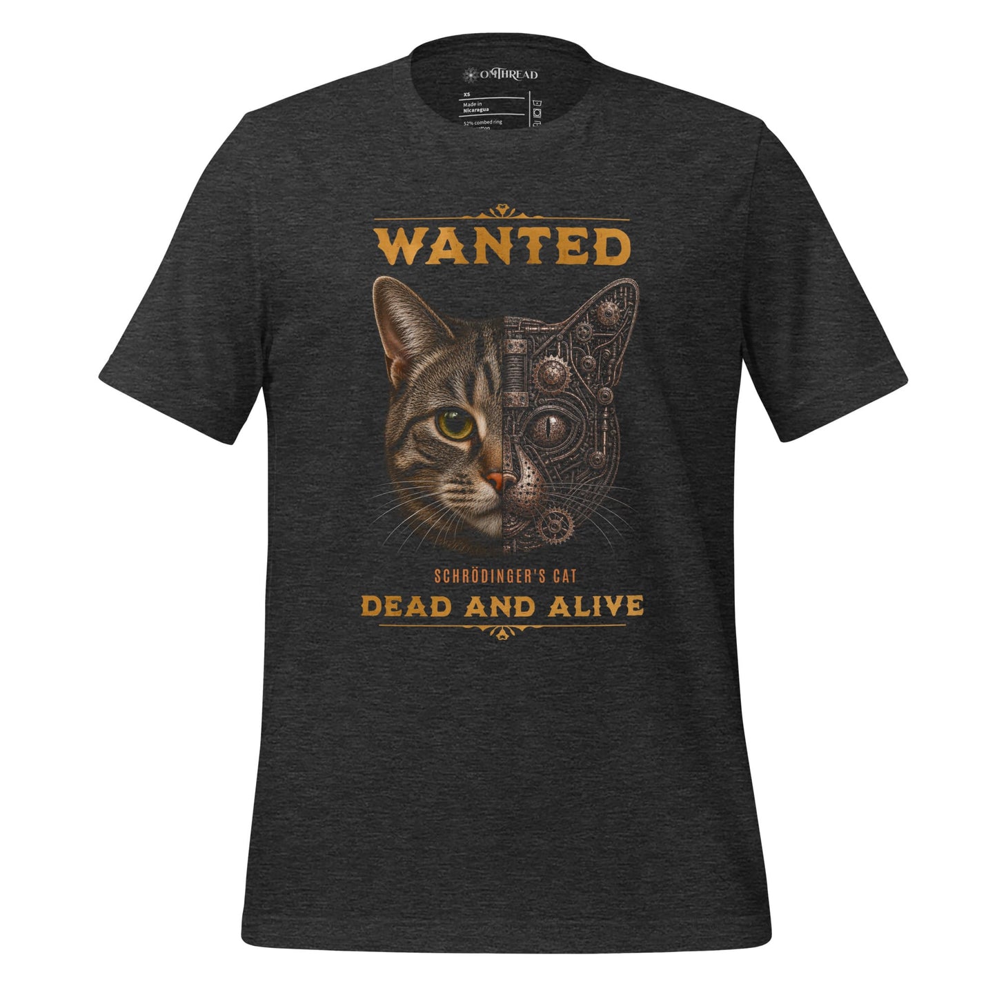 OMTHREAD Dark Grey Heather / XS Schrodinger Tabby Cat Shirt Wanted Science Graphic Tee