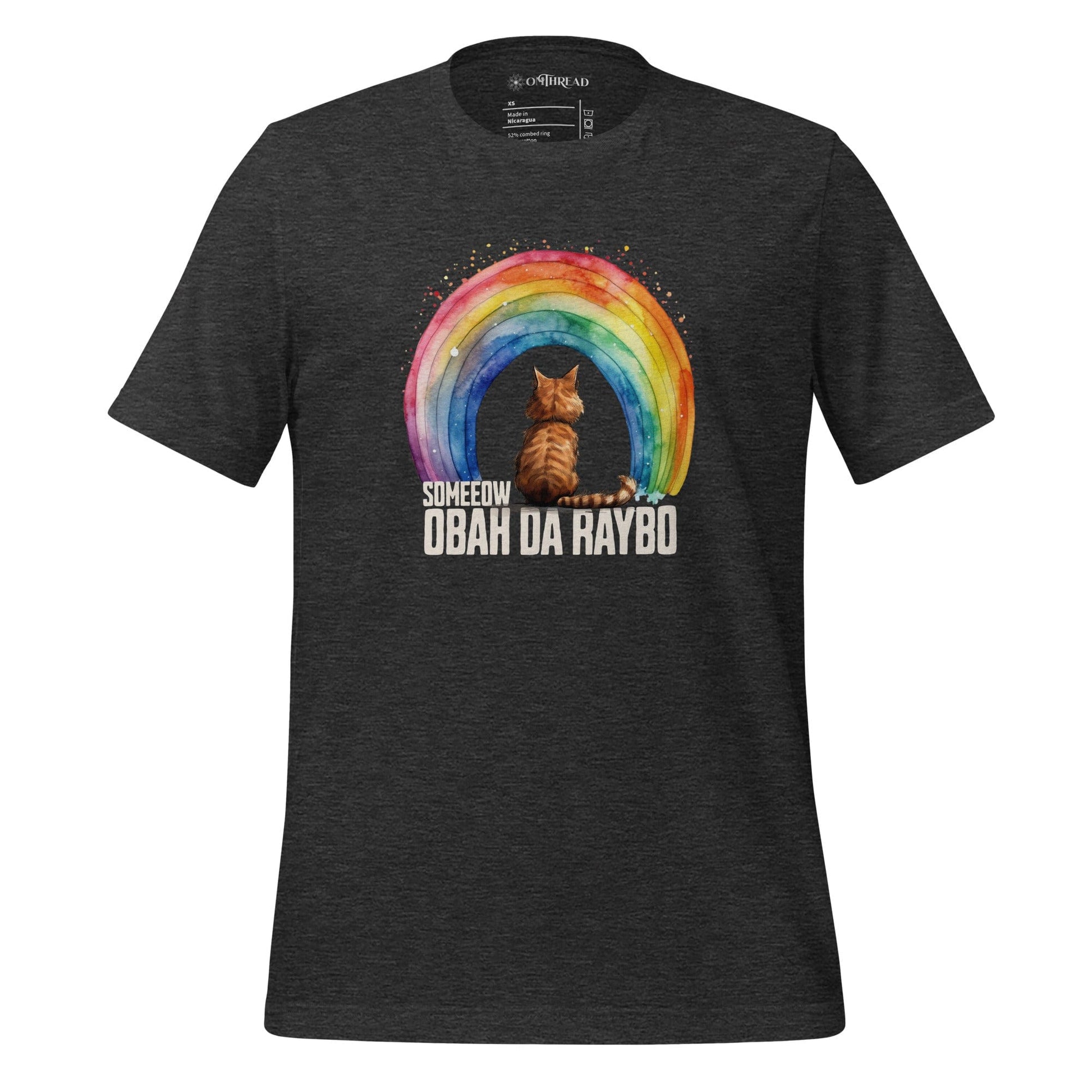 OMTHREAD Dark Grey Heather / XS Someeow Obah Da Raybo T-Shirt | Funny Cat Rainbow Graphic Tee