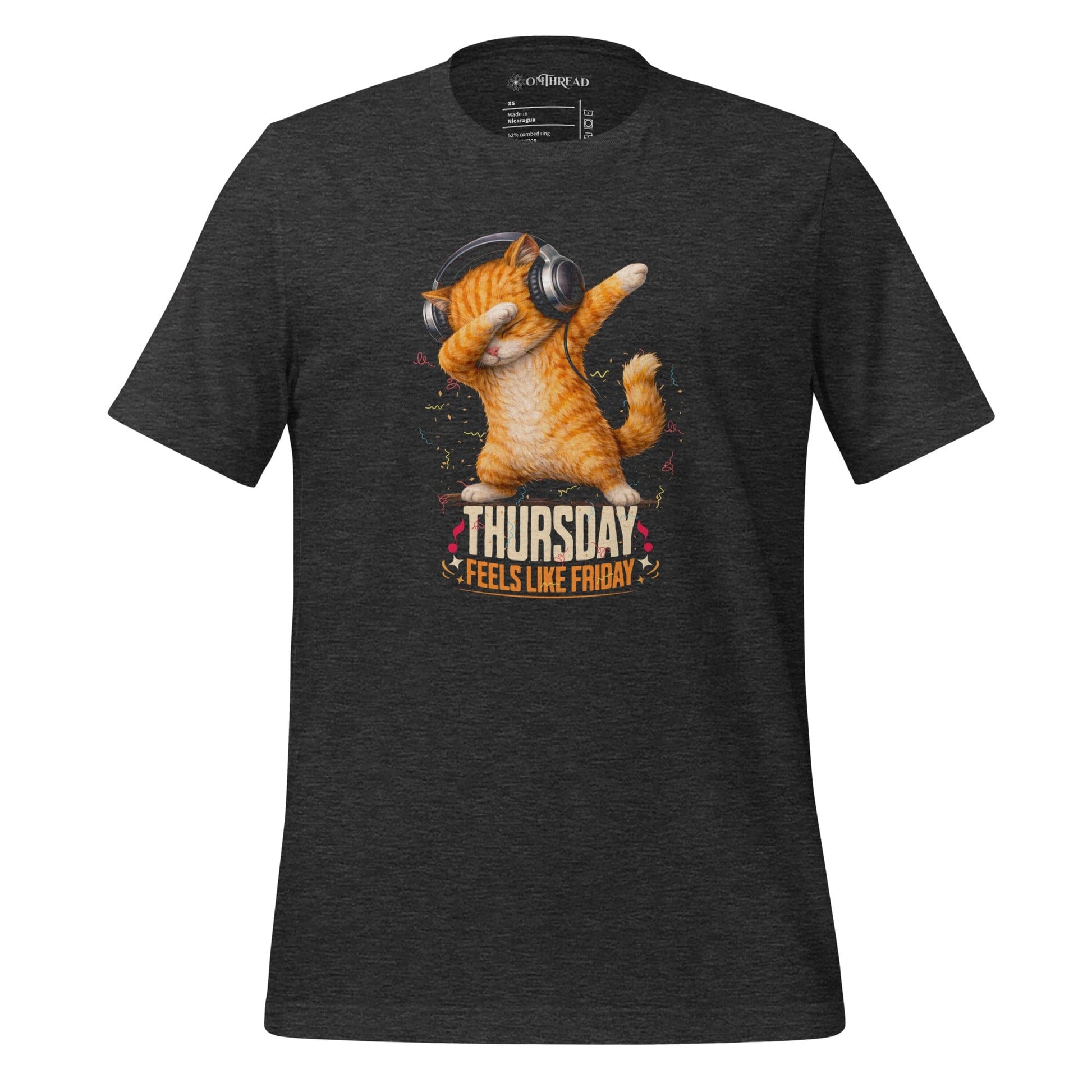 OMTHREAD Dark Grey Heather / XS Thursday Feels Like Friday Dancing Cat Headphones Shirt