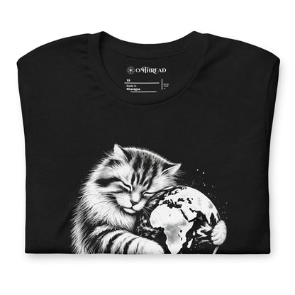 OMTHREAD Earth Hugging Cat T-Shirt | Climate Change Awareness Tee | Sustainable Planet Lover Shirt