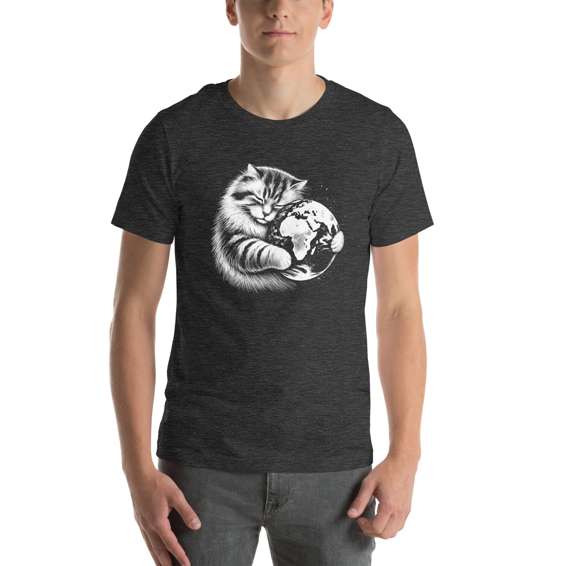 OMTHREAD Earth Hugging Cat T-Shirt | Climate Change Awareness Tee | Sustainable Planet Lover Shirt