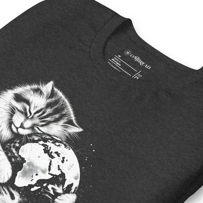 OMTHREAD Earth Hugging Cat T-Shirt | Climate Change Awareness Tee | Sustainable Planet Lover Shirt