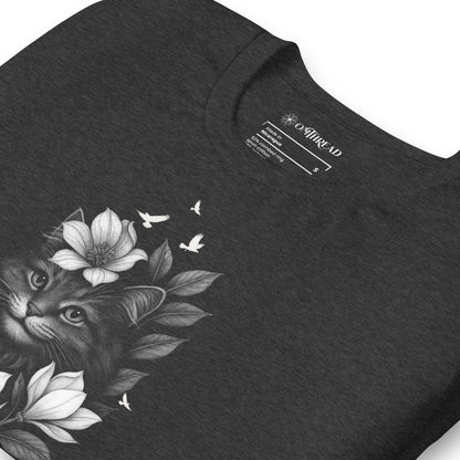 OMTHREAD Easily Distracted by Cats and Nature T-Shirt Floral Cat with Birds