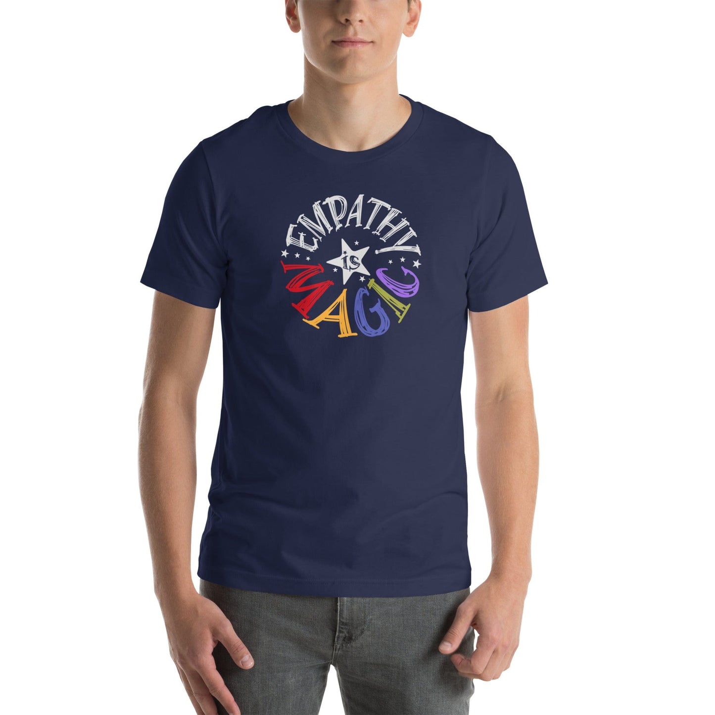 OMTHREAD Empathy Is Magic Rainbow Tee, Retro Positive Message Shirt, Groovy Graphic T-Shirt