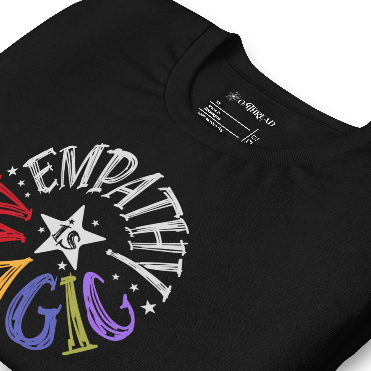OMTHREAD Empathy Is Magic Rainbow Tee, Retro Positive Message Shirt, Groovy Graphic T-Shirt