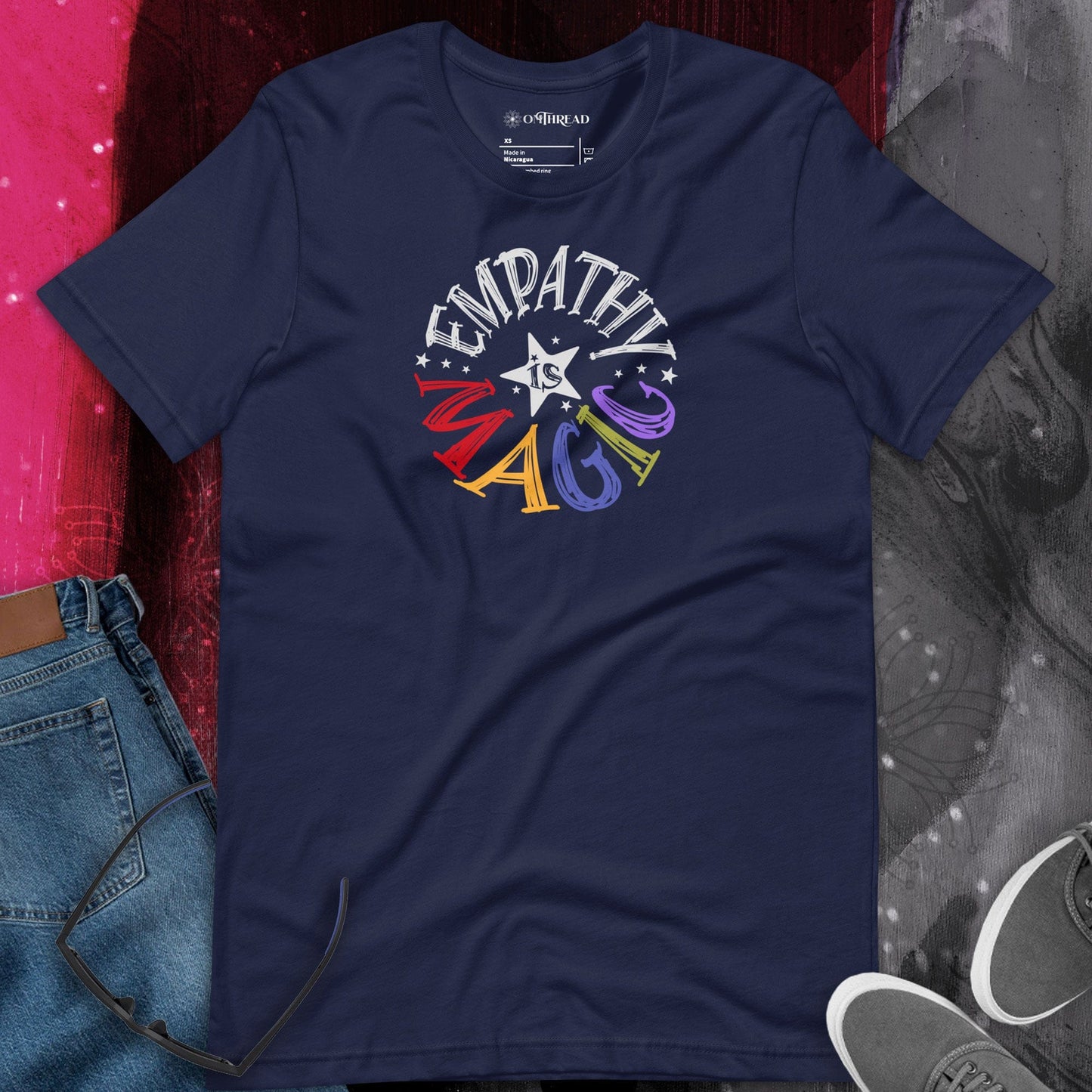 OMTHREAD Empathy Is Magic Rainbow Tee, Retro Positive Message Shirt, Groovy Graphic T-Shirt
