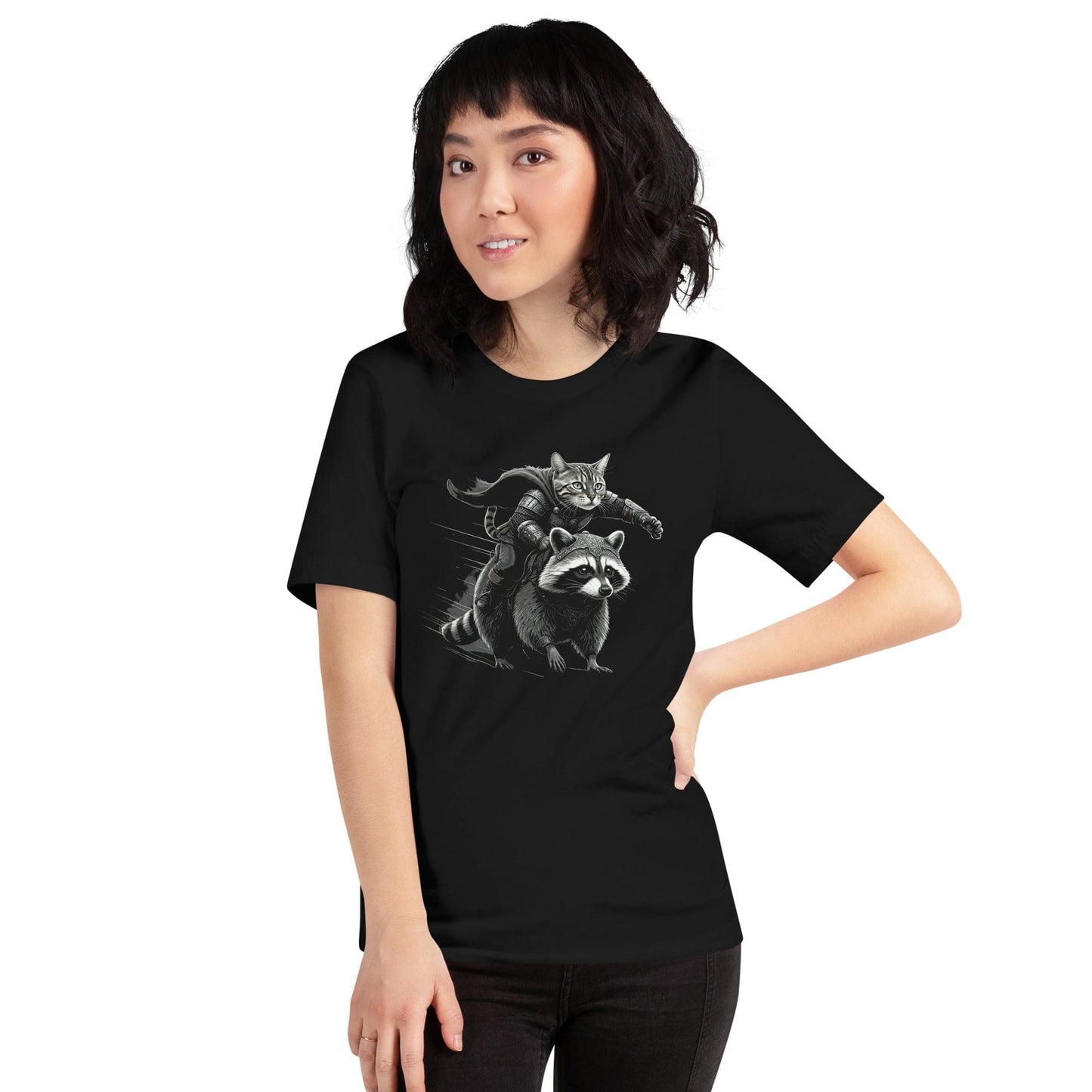 OMTHREAD Epic Viking Warrior Cat and Raccoon | Adventure Fantasy Graphic Tee