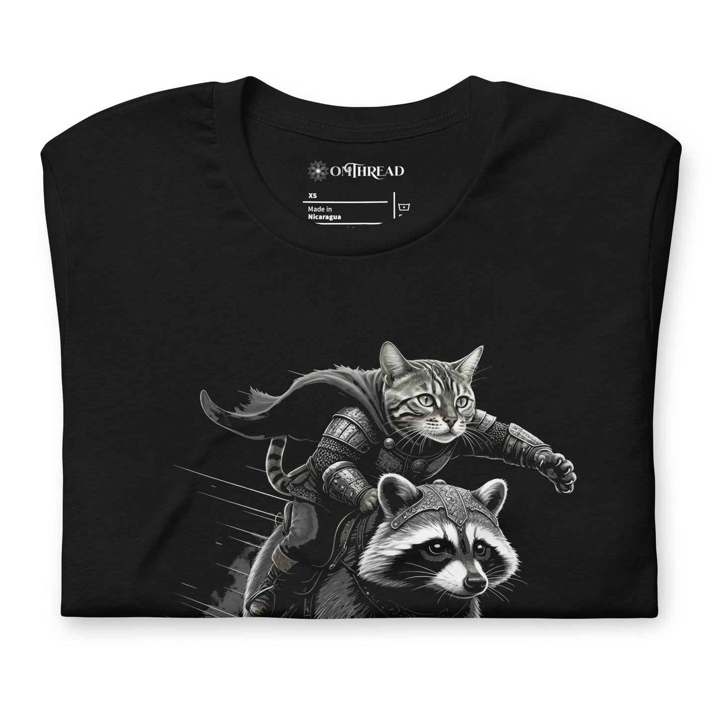 OMTHREAD Epic Viking Warrior Cat and Raccoon | Adventure Fantasy Graphic Tee