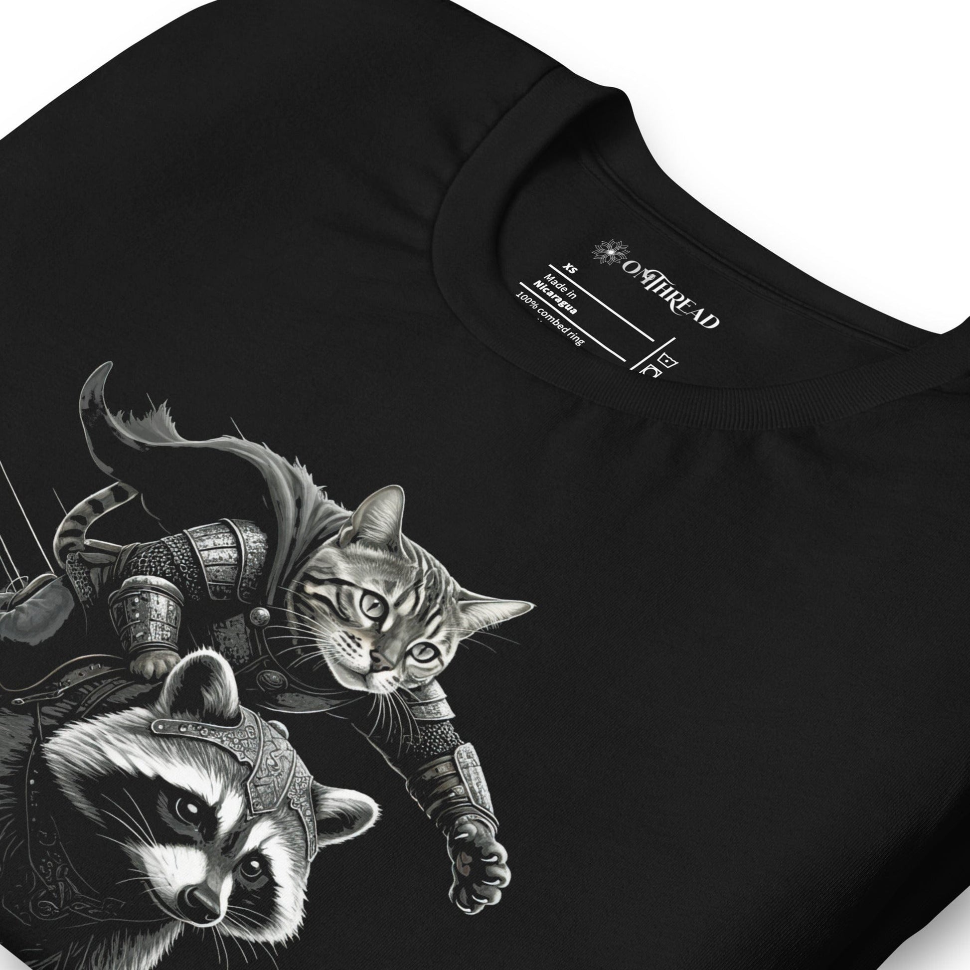 OMTHREAD Epic Viking Warrior Cat and Raccoon | Adventure Fantasy Graphic Tee