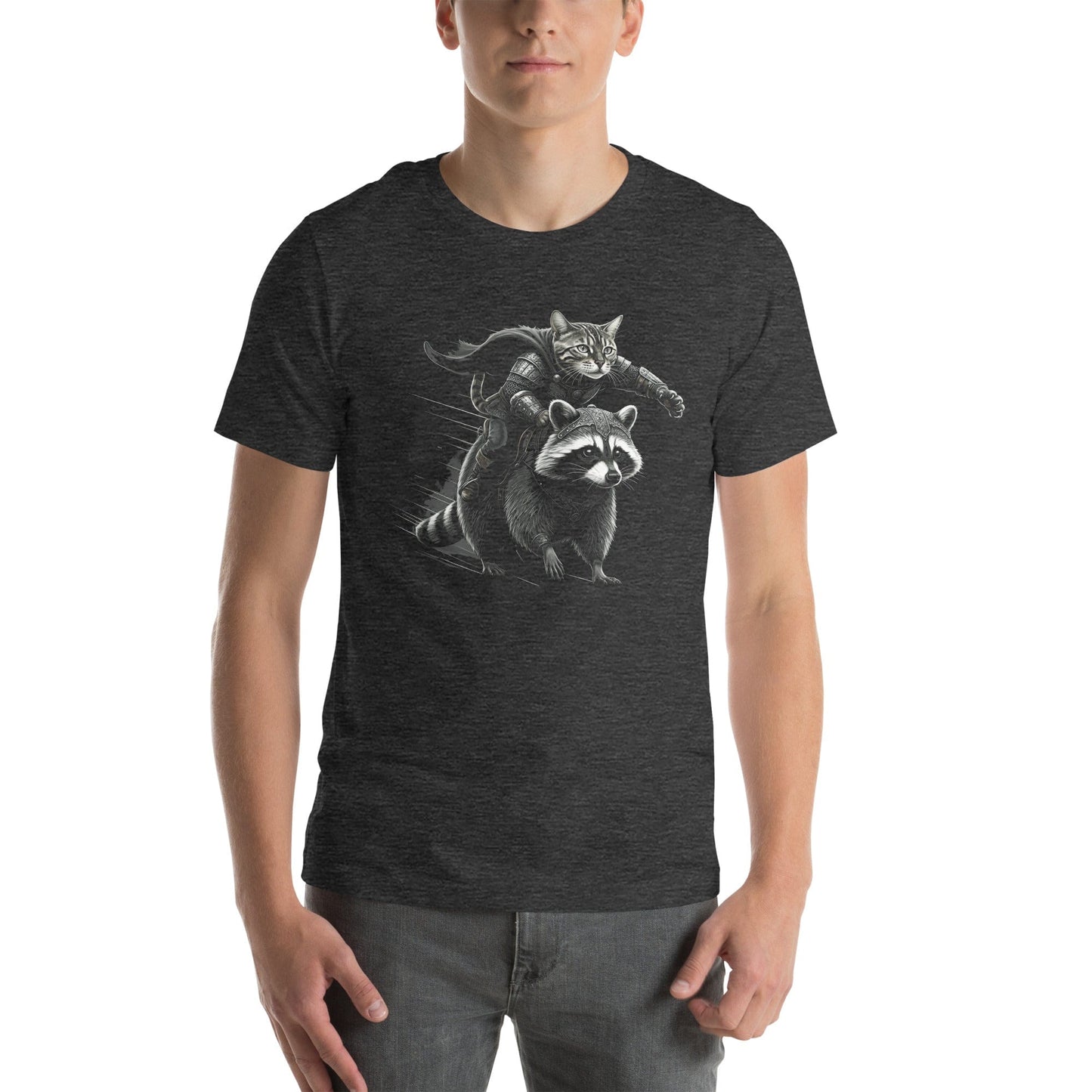 OMTHREAD Epic Viking Warrior Cat and Raccoon | Adventure Fantasy Graphic Tee