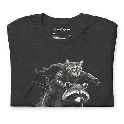 OMTHREAD Epic Viking Warrior Cat and Raccoon | Adventure Fantasy Graphic Tee