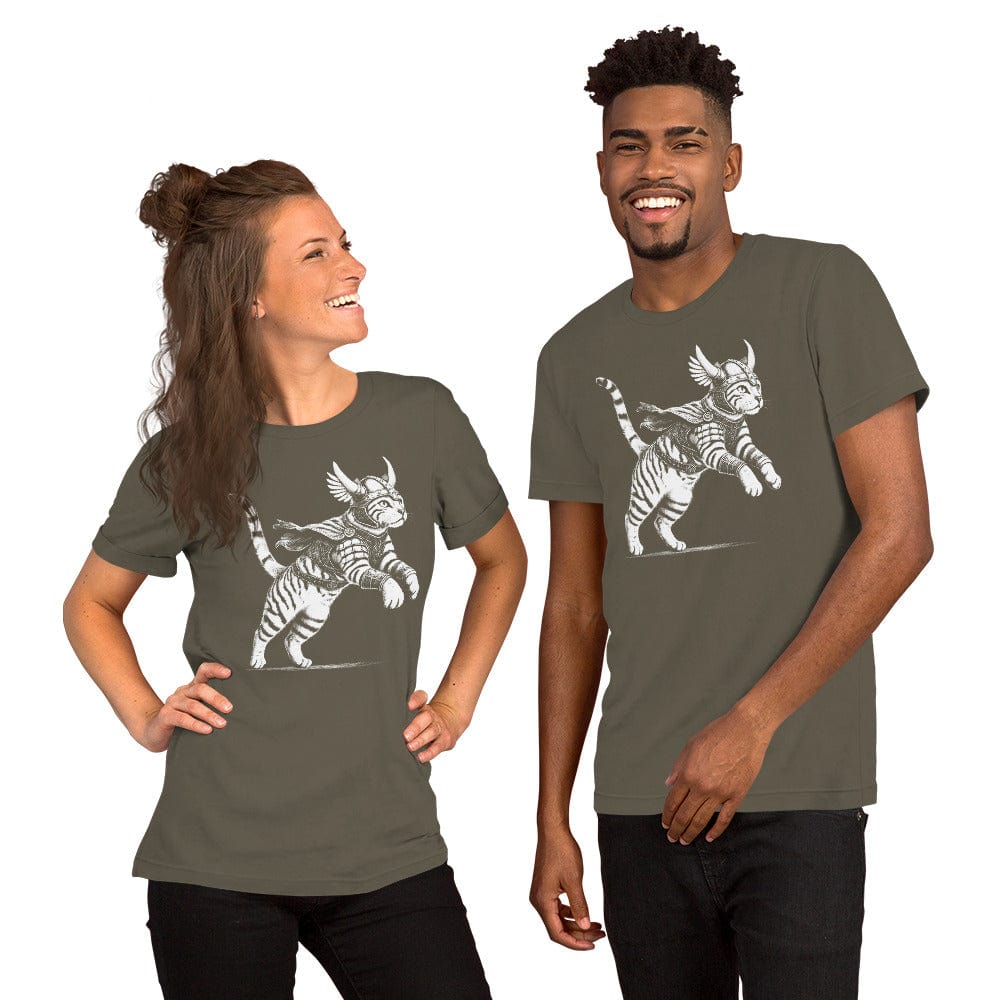 OMTHREAD Feline Fury: Leap of the Fearless Warrior Kitty Tee