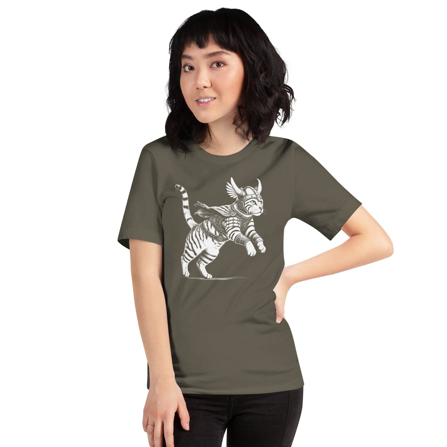 OMTHREAD Feline Fury: Leap of the Fearless Warrior Kitty Tee