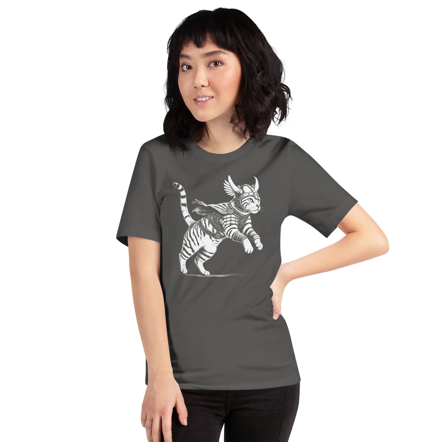 OMTHREAD Feline Fury: Leap of the Fearless Warrior Kitty Tee