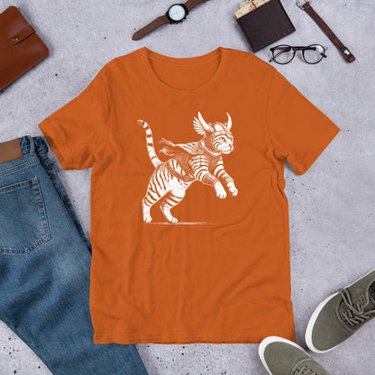 OMTHREAD Feline Fury: Leap of the Fearless Warrior Kitty Tee