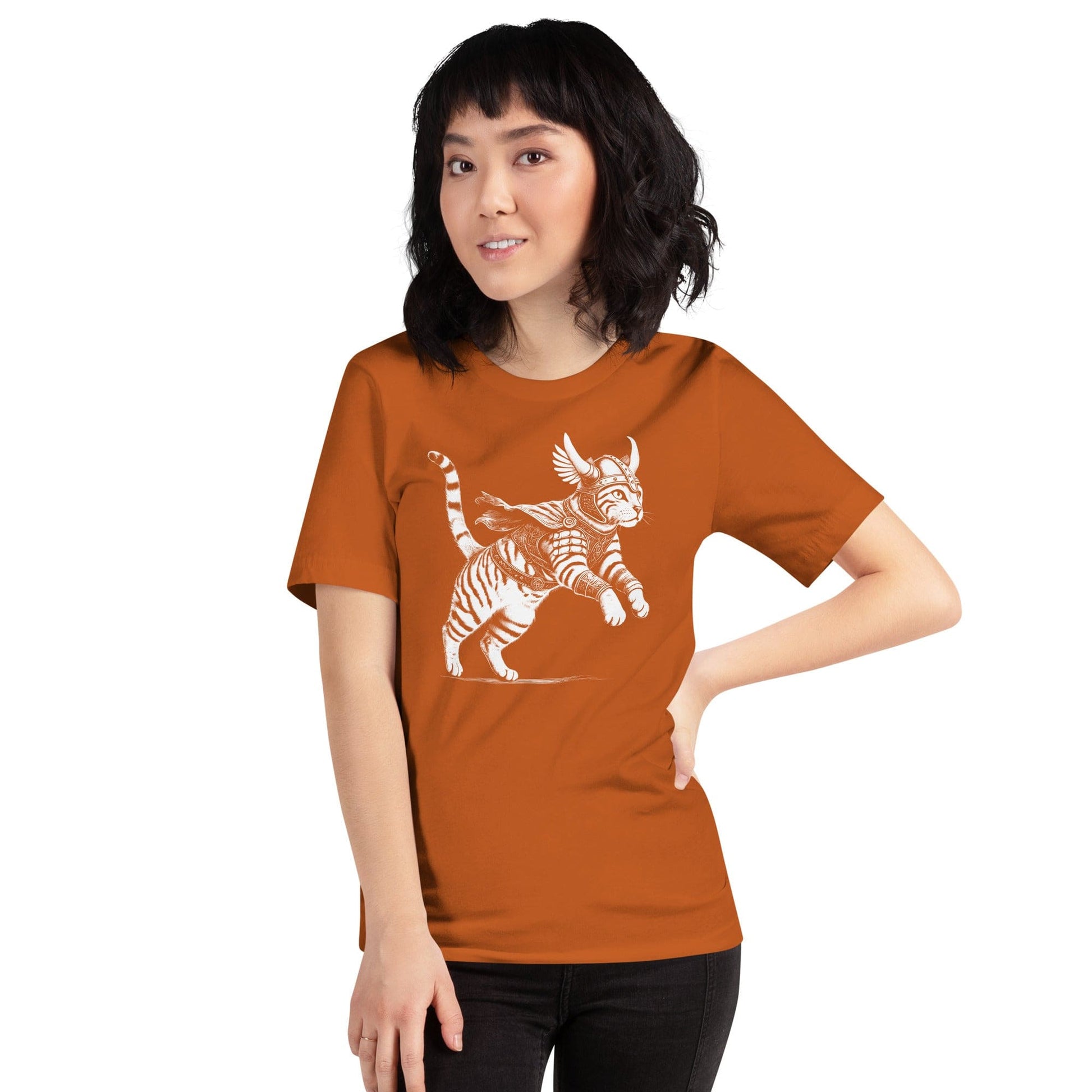 OMTHREAD Feline Fury: Leap of the Fearless Warrior Kitty Tee