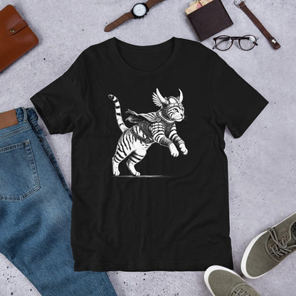 OMTHREAD Feline Fury: Leap of the Fearless Warrior Kitty Tee