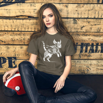 OMTHREAD Feline Fury: Leap of the Fearless Warrior Kitty Tee