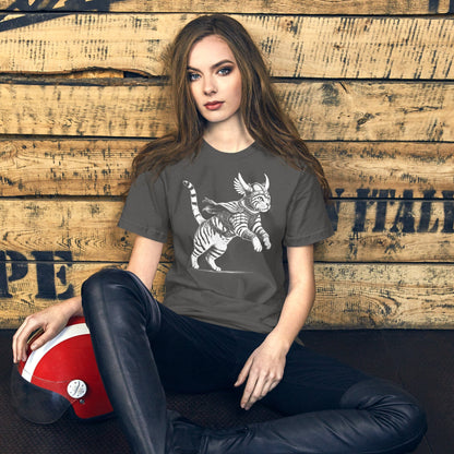 OMTHREAD Feline Fury: Leap of the Fearless Warrior Kitty Tee