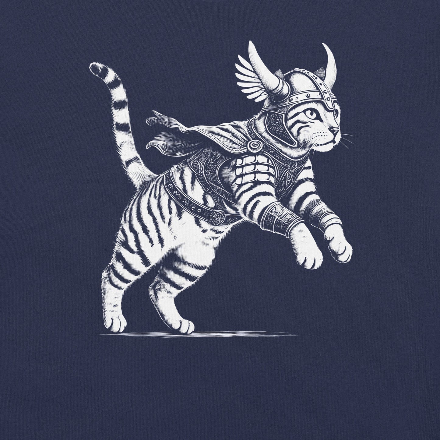 OMTHREAD Feline Fury: Leap of the Fearless Warrior Kitty Tee